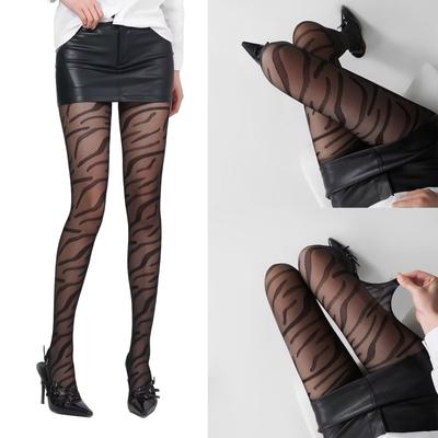 Vintage Zebras Striped Pattern Stocking Pantyhose Thin Sheer Silk Tights Women Japanese Elegant See Through Leggings
