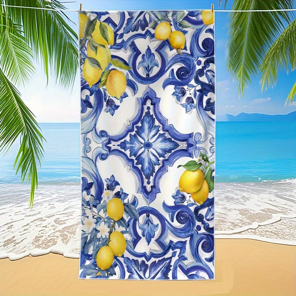 

Blue White Patterned Lemon Beach Towel, Quick Drying Soft for Immersive Beach Experience W40*H60(CM)