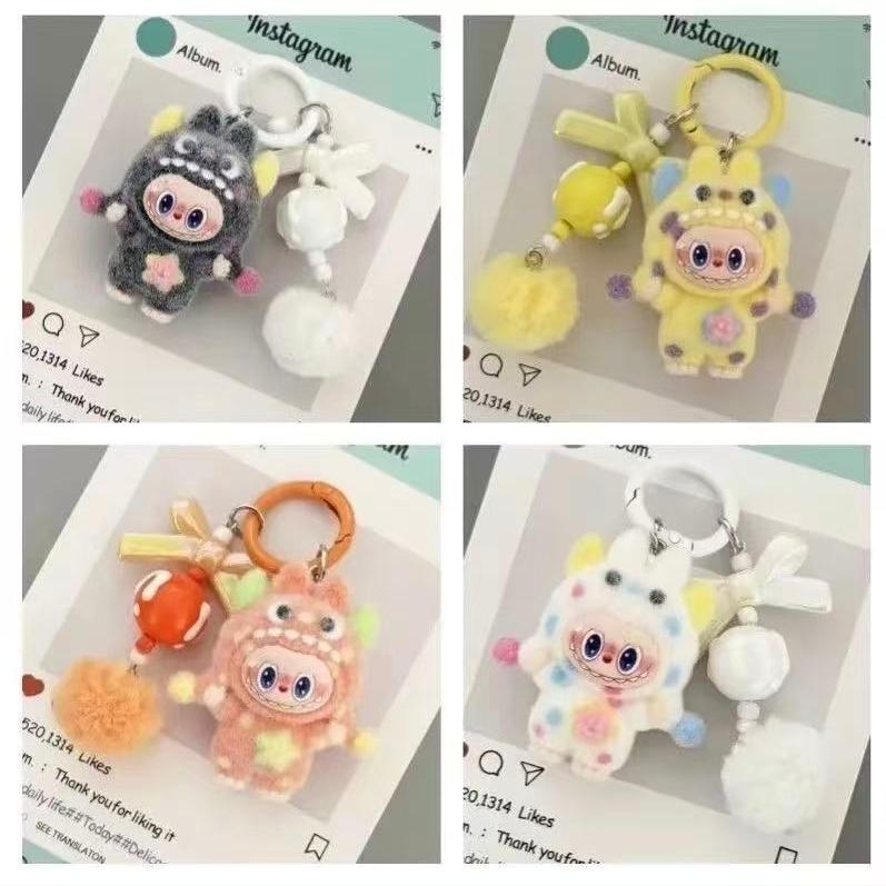 Nuovo Portachiavi Labubu a Pois Peloso, Ciondolo per Borsa, Giocattolo Figura Peluche Carino