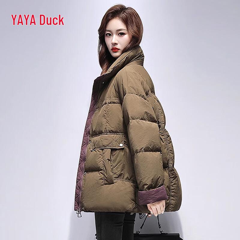 

YAYA Women s Winter Lapel Color Block Duck Down Jacket S