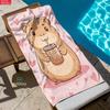 1Pc Adorable Capybara Holding Tea Towel Pink Heart Ins Style Quick Dry Beach Towel For Swimming At The Beach Large Bath Towel