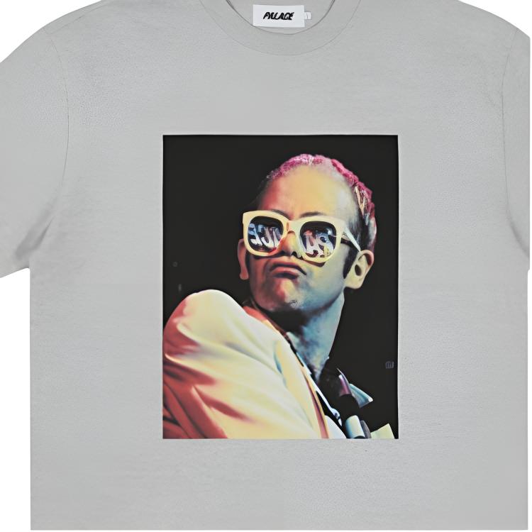 Palace Ss22 X Elton John Collaboration Character Print Crew Neck Short Sleeve T-Shirt Unisex T-Shirt Gray P21TS297