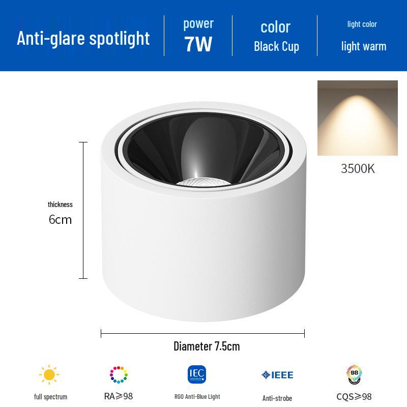 Ultra-Thin Adjustable Angle Anti-Glare Bullseye Spotlight for Living Room Ceiling