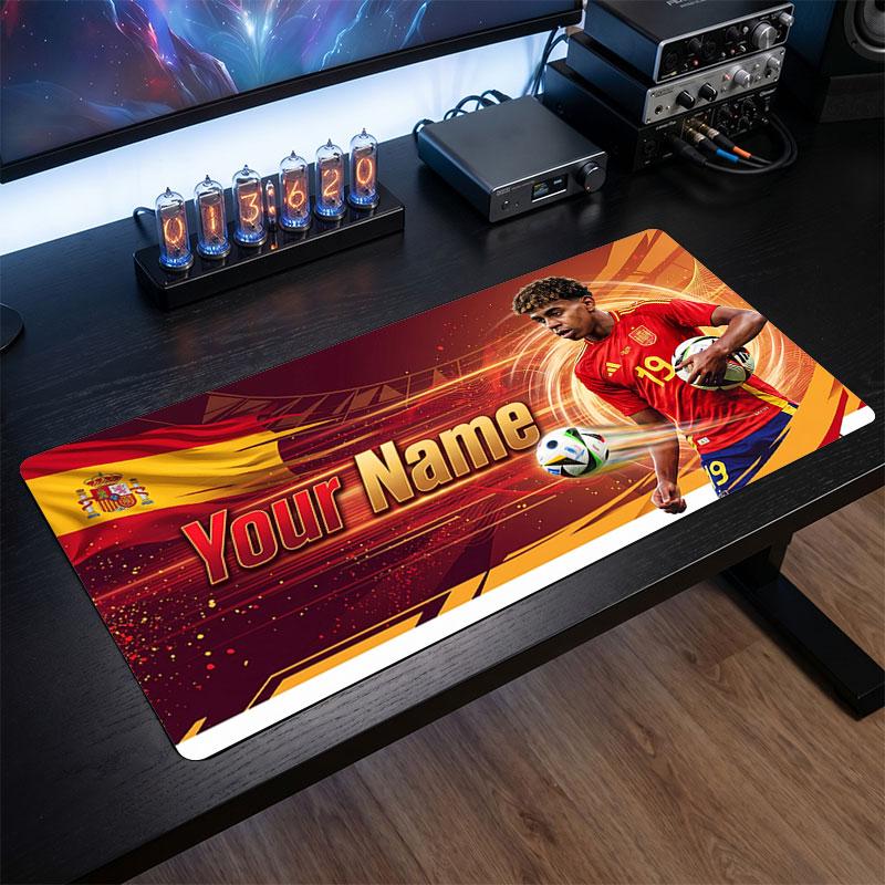 Tappetino per Mouse Grande Personalizzato Lamine Yamal, Stampa Testo Nome Personalizzato, Tappetino da Scrivania Antiscivolo con Logo Calcio, Regalo per Gamer