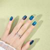 Pure Handmade Deep Sea Blue Cat Eye Nails - Stylish Long Ladder Manicure, Skin-Brightening & Eye-Catching, Popular Internet Celebrity Style