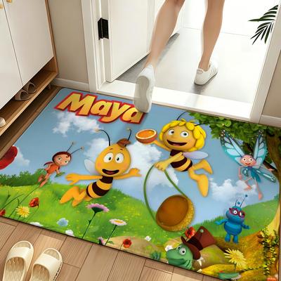 Alfombra de Piso de Dibujos Animados M-Maya la Abeja Alfombra de Piso Suave de Franela Adecuada para Entradas, Salas de Estar, Dormitorios y Baños