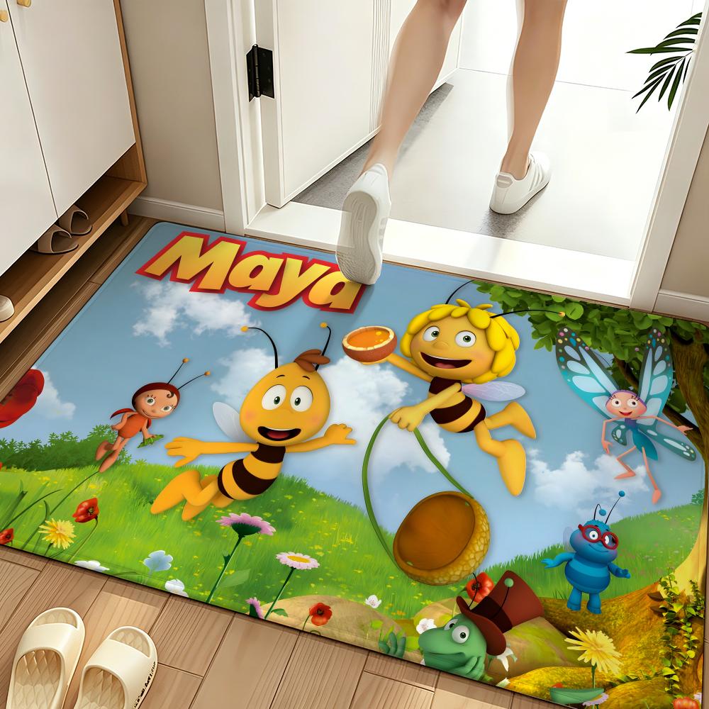 Cartoon M-Maya the B-Bee Floor Mat Soft Flannel Floor Mat Suitable for Entryways, Living Rooms, Bedrooms, and Bathrooms