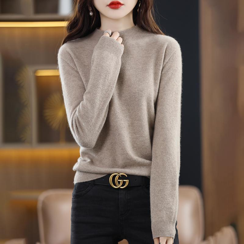 Women's Cashmere Half-Turtleneck Sweater - Thick, Loose, All-Match Wool Knit Pullover for Autumn and Winter