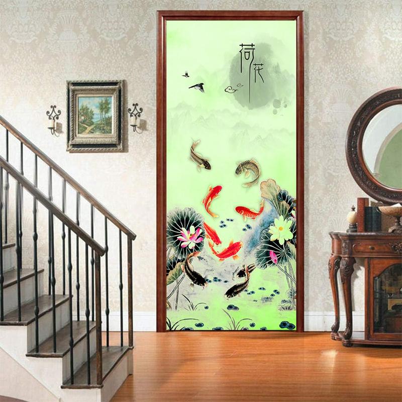 

Красивые пейзажные двери, украшения для холодильника, наклейки с животными, простые абстрактные линии, цветы, обои для гостиной, домашний декор, художественные наклейки для спальни 90x200cm (cut 2pcs)