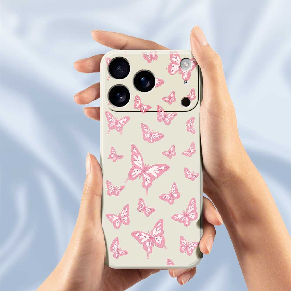 For iPhone 17 Pro Max Case Pink Butterflies Pattern Printing Straight Edge TPU Phone Back Cover