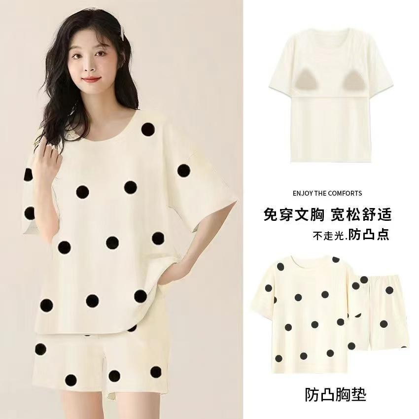 Pajamas with chest pads women's summer 1011 new women's short-sleeved thin loungewear summer