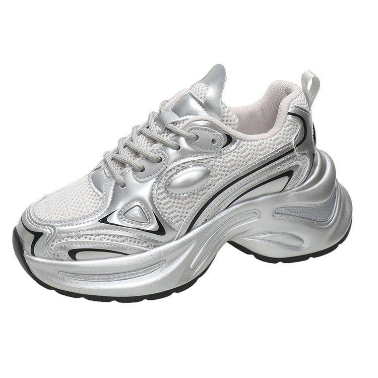 Thick-soled Pops Shoes Women's Summer Women's Mesh Breathable Women's Shoes Silver Heightening Casual Sports Shoes