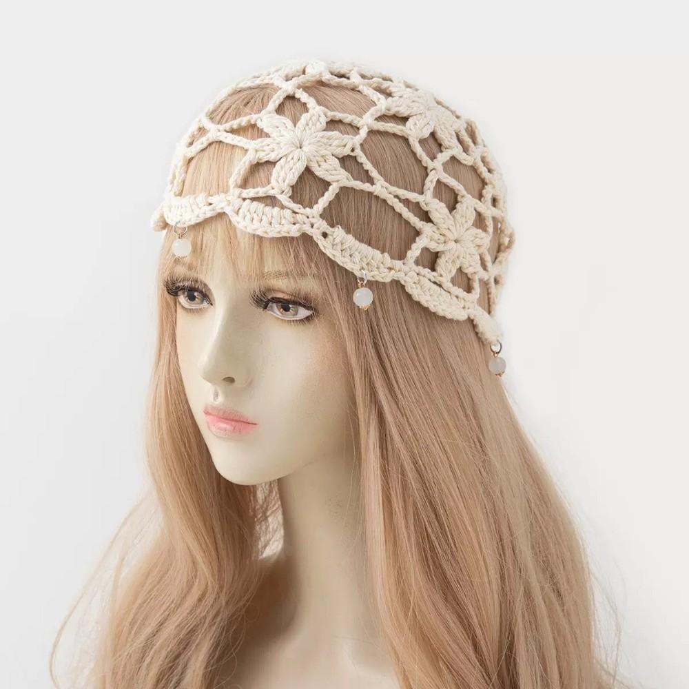 

Thin Crochet Flower Knitted Hat Bohemian Style Woven Cap Cute Hollowed Out Beanie Cap Outdoor