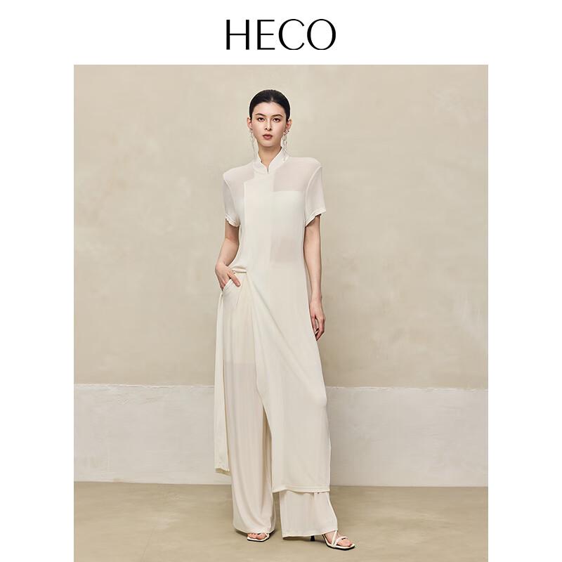 HECO Women's New Chinese Style Acetate Knit Slit Short-Sleeve T-Shirt