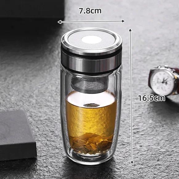 320ml Double Wall Glass Water Bottle High Borosilicate Glass Cup with Tea Filter Transparent Heat-resistant Glass Insulated Cup