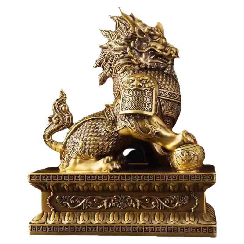 Pure Brass Male And Female Pair Ornaments Wealth Gathering Fortune Kirin Living Room Entrance Home Office Desk Decorations