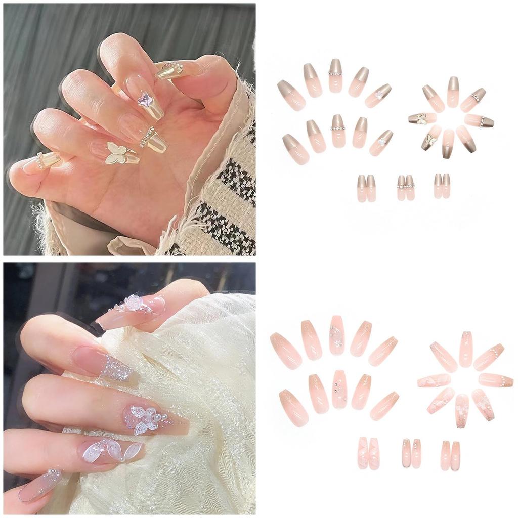 Nail Tips Popular Japanese Style NIUANIUA Fashion Nail Art Cute Long Nail Tips Nail Set with Nail File Bridal Nails Glossy Gradient 6-Pack (144