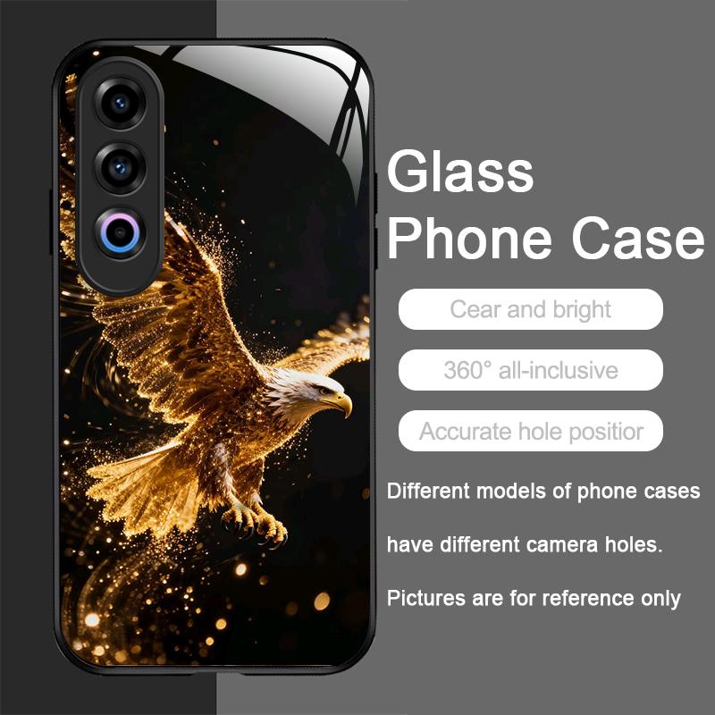 Stylish Eagle Golden Diamond Pattern Tempered Glass Phone Case for OnePlus 13R 12 11 10 9 Nord CE4 3 2 Lite ACE2 ACE3 Pro Cover