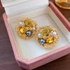 Super Flash Diamond Imitation Pearl Flower Round Silver Needle Stud Earrings Temperament Earrings