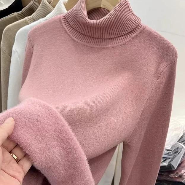 Pulover cu gât gros de iarnă, pentru femei, ocazional, de modă, de pluș, pentru femei, pulovere moale, calde, tricotaje vintage, Topuri 29173