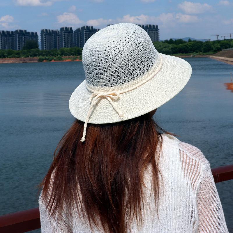 

Summer women s sunshade straw hat hat bow woven bucket hat sun protection and UV protection sun hat 58CM молоко, білий колір