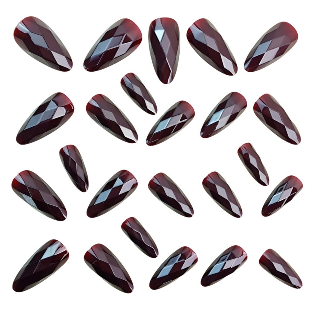 Brown Diamond Pattern Almond False Nails 24 Pieces Durable ABS Plastic For Weddings Parties