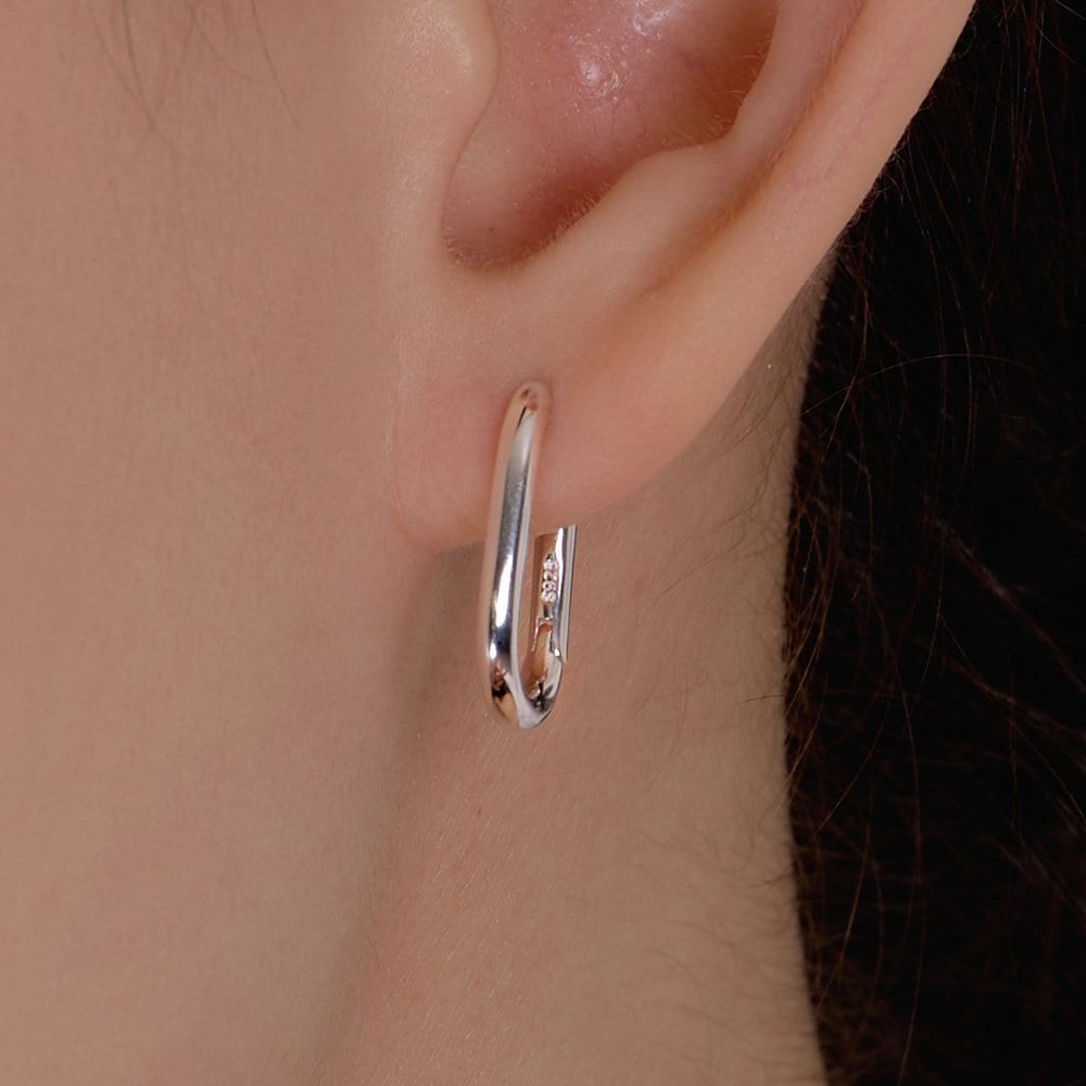 [New Arrival Best] 925 Silver Oval One-Touch Ring Earrings W