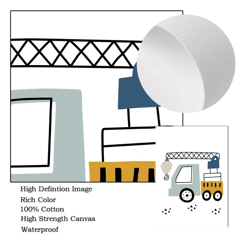Kreslený Jeřáb Bagr Traktor Nákladní plakát Nástěnné umění Obraz na plátně Dětská školka Chlapci Obrázky Nordic Wall Print Room Decor
