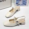 Französisches Temperament quadratischer Kopf Mary Jane Sandalen 2025 Sommer neu schlicht dicker Absatz Ein-Wort-Schnalle Tasche Kopf Sandalen Damen