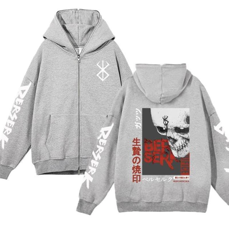 Berserk Hoodie Jackets Anime Guts Zipper Hoodies Casual Fleece Oversized Sweatshirt Loose Hip Hop Streetwear Zip Up Jacket Coats