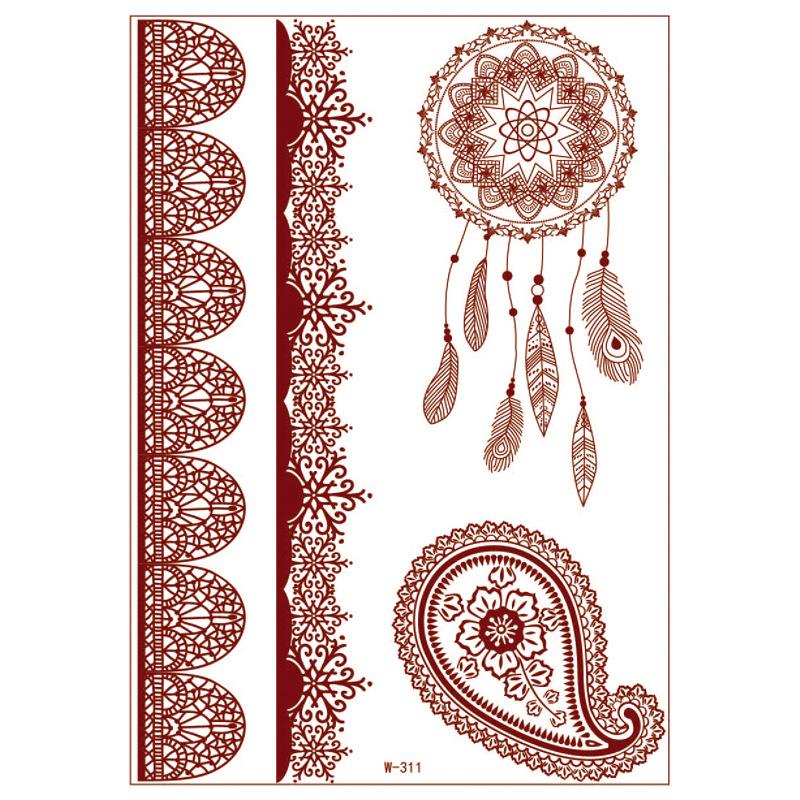 Lace Tattoo Sticker Vermilion Geometric Pattern Party Waterproof Henna Tattoo