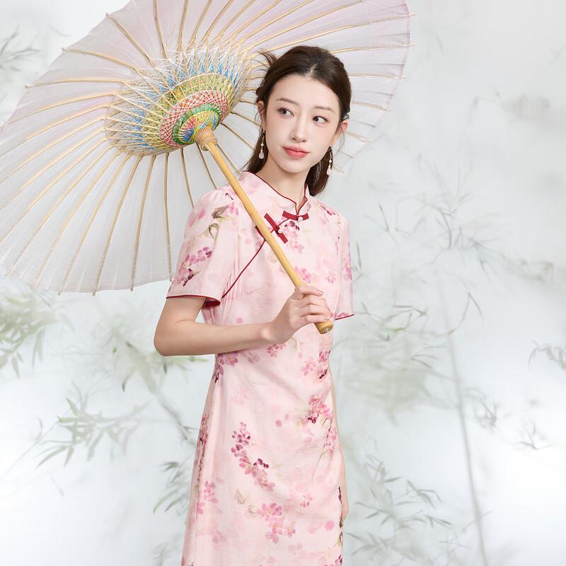 Sancai Plus Size Autumn Floral Qipao Dress