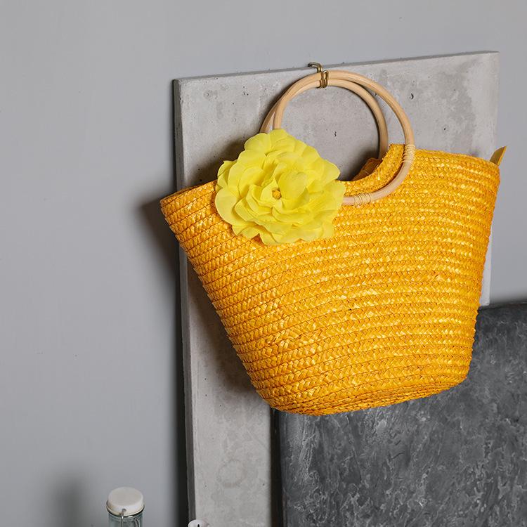 2025 Wheat Straw Braided Handbag with Wooden Handle - Women's Pastoral Ins Mori Girl Style