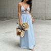 European and American Cross-border Amazon 2026 Summer Striped Deep V Neck Dress Holiday Wind Backless Waist Thin Dress