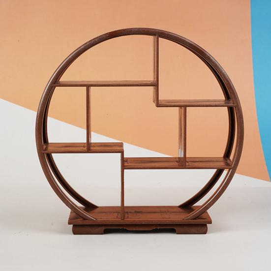 Yousheng Miniature Display Shelf Chinese Style Furniture Round Decorative Shelf Ornament for 1:12 Dollhouse Miniature Model