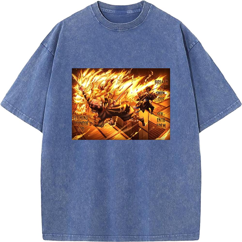 Anime Demon Slayer Agatsuma Zenitsu Kaigaku Clothing Men Anime Cotton T-shirts Short-sleeve Washed T Shirt Harajuku Male Tshirt