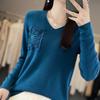 Autumn and winter new V-tie hook flower long-sleeved knitted sweater women's top fashion versatile bottoming shirt jacket