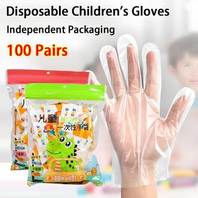100Pcs Thickened PE Disposable Gloves Transparent Independent Packaging Children's Gloves PE Food Grade Painting Gloves