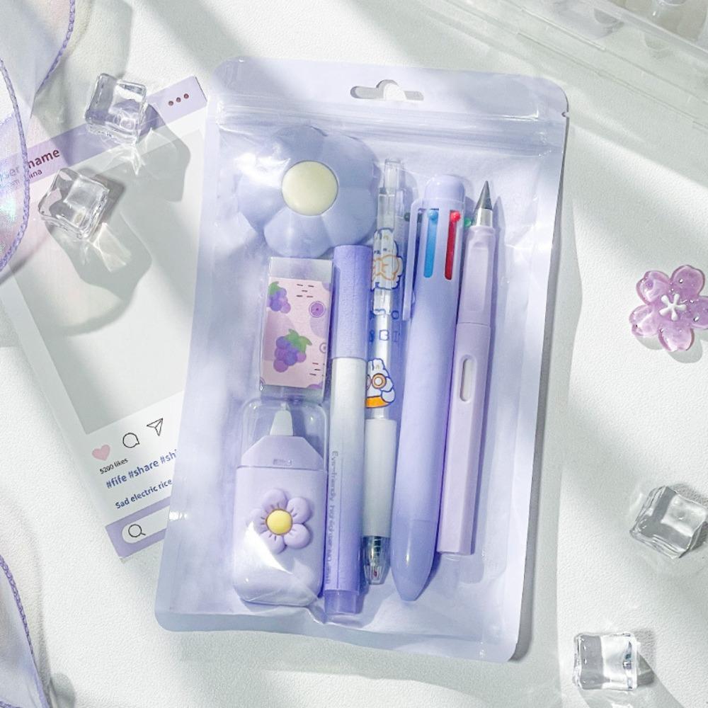 Cute Flower Gel Pen School Supplies Kit Highlighter Portable Pencil Eraser  School Office