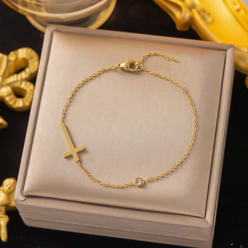 Fashion Simple Gold Color Cross Chain Bracelet for Women Shiny CZ Zircon Charm  Hand Bracelet Wedding Jewelry