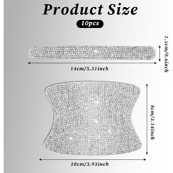 Crystal Car Door Handle Scratches Protector - 10PCS Silver Rhinestone Stickers - Bling Auto Accessories For Women