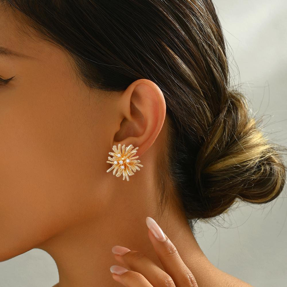 Trendige Zirkon-Löwenzahn-Clip-Ohrringe ohne Piercing für Damen, unregelmäßiges Glitzer-Design, luxuriöser Ohrring für Brautparty