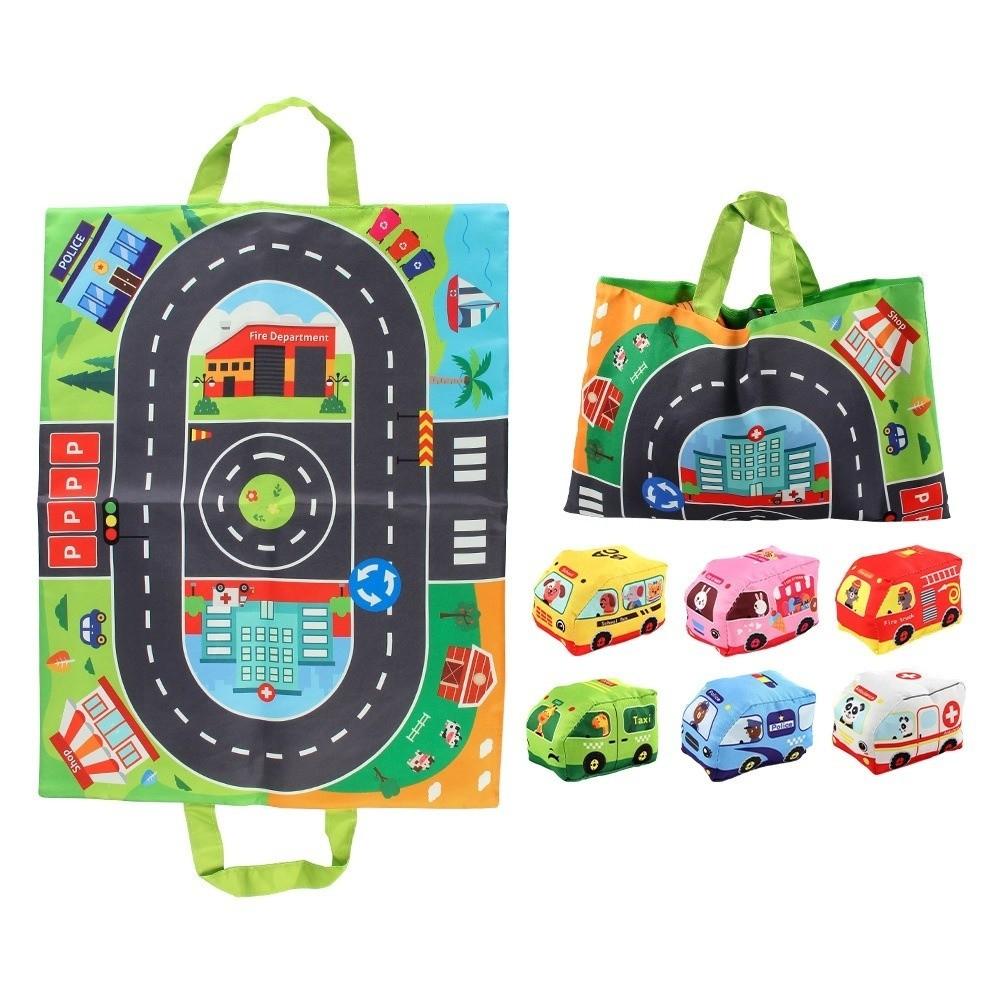 6/9pcs Set with Play Mat Soft Cloth Car Toy Soft Cloth Montessori Toy Sound Paper Rattle Toy Baby