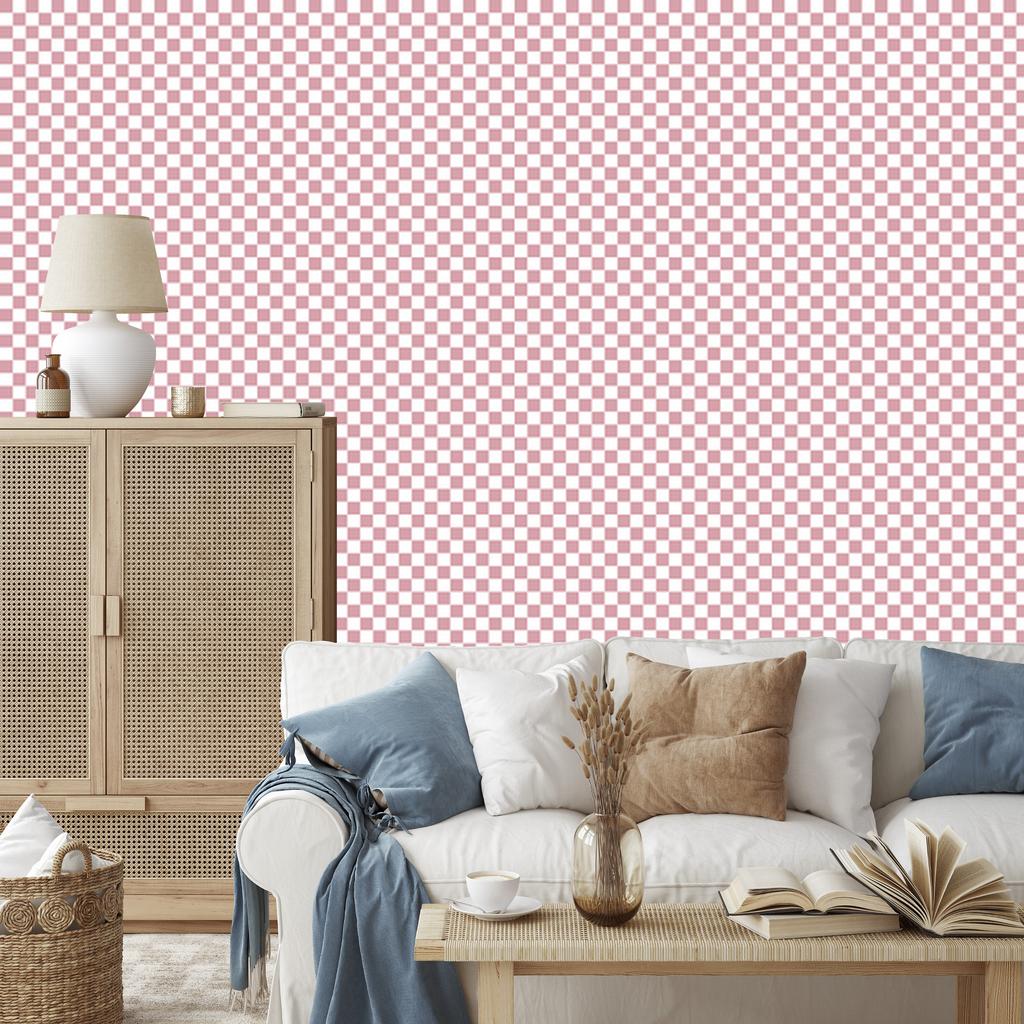 Checkerboard Wallpaper White and Coral for Living Room and Bedroom 50x1000