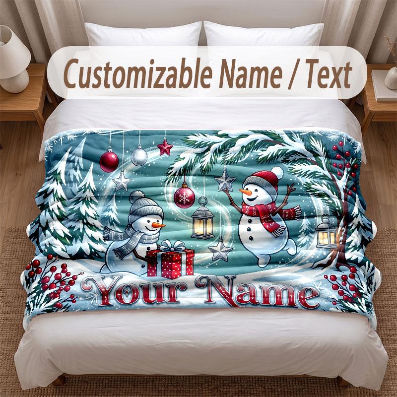 Winter Theme Soft Blanket Personalized Custom Name Text Print Warm Blanket Home Sofa Bedroom Decor