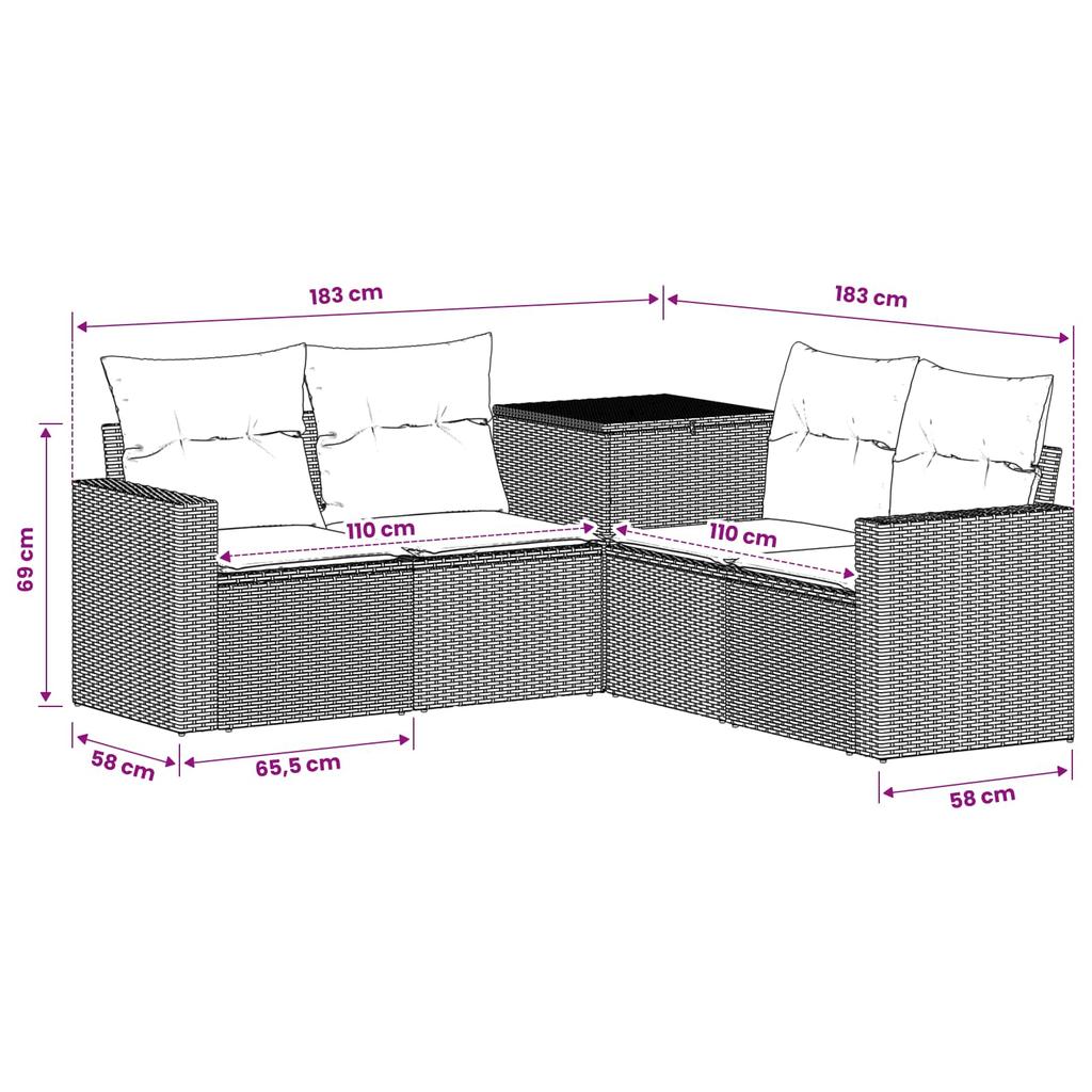 5 Piece Sofa Set Black Poly Rattan and Steel