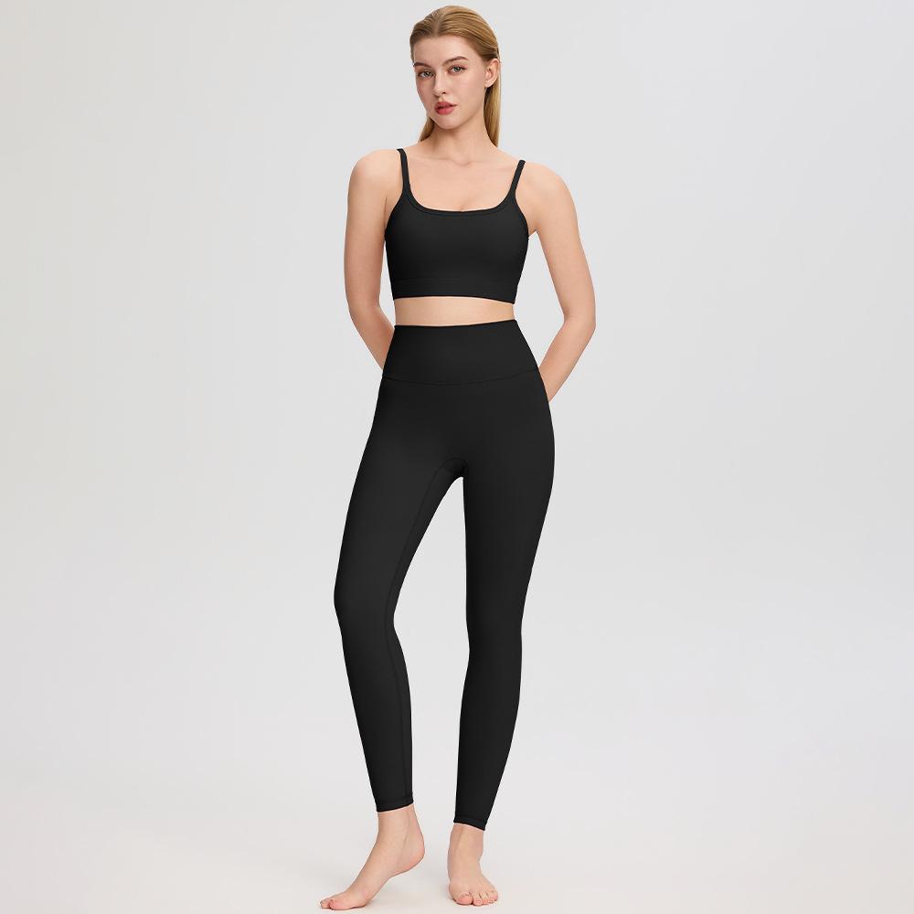 Bare-Feel Five-Piece Yoga Set: Long & Short Sleeve Tops, Chest Pads, Tight Slimming High-Waisted Pants.