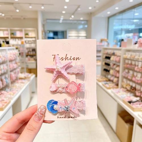 Summer Ocean Series Set Cute Children's Hairpin Pearl Hair Accessories Shell Starfish Hairpin Duckbill Clip