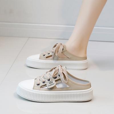 Summer New Closed Toe Half Slippers Outdoor Shoes Casual Slip-on Lazy Thin Bottom White Shoes