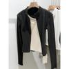 Chic Retro Slim Fit Double Zipper Cardigan Jacket – Women's Stylish Stand Collar Long Sleeve Top